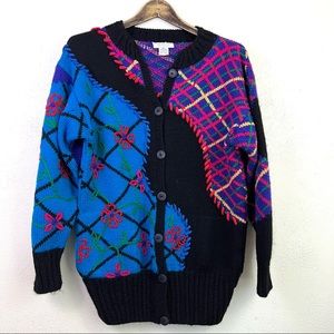 Vintage Roberta Frost Hand Knit Longline Oversized Multicolored Cardigan Small